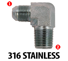 5501.06.06.SS 90-DEGREE ELBOW, 0.375 (3/8) MALE JIC X 0.375 (3/8) MALE NPT, STAINLESS STEEL