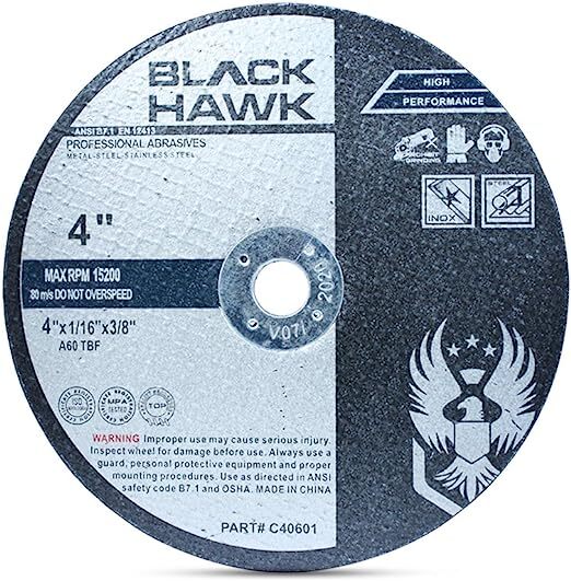 BH.C40601.25 BHA METAL AND STAINLESS STEEL CUT OFF WHEELS FOR DIE GRINDERS, 4” X 1/16” X 3/8” - 25 PACK