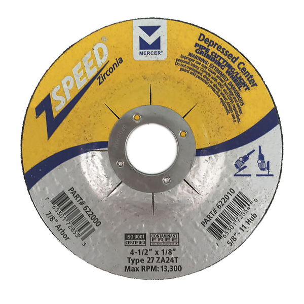 CH.622000 4-1/2" X 1/8" 7/8 ARBOR TYPE 27 ZA24T DEPRESSED CENTER CUTTING/GRINDING WHEEL MAX RPM:13300