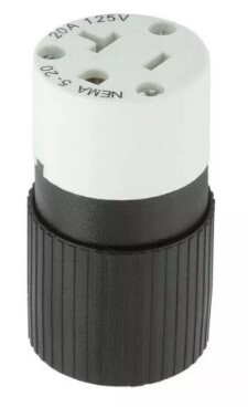 EL.154369 HUBBELL FEMALE 20-AMP 125-VOLT BLACK/WHITE 3-WIRE GROUNDING CONNECTOR MODEL 520CZ