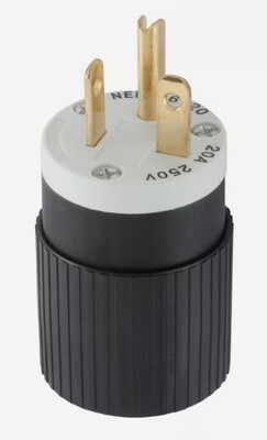 EL.157514 HUBBELL 20-AMP 250-VOLT BLACK/WHITE 3-WIRE GROUNDING PLUG MODEL 620SPZ