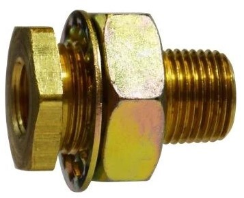 F.28347 1/2 X 1-14 X 1/2 BRASS BULKHEAD..A 1/2-14 NPTF..B 1-14 UNS..C 1/2-14 NPTF..WEIGHT 0.540..LE