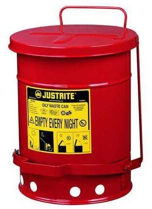 HO.W.09100 JUSTRITE OIL WASTE CAN, 6 GAL, FOOT OPERATED SELF CLOSING