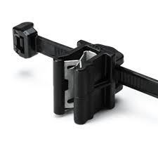 HT.156.00871 OUTSIDE SERRATED CABLE TIE & EDGE CLIP, 6.0" LONG, EC10, 1?3 MM PANEL, 50LB, PA66HS, BLACK
