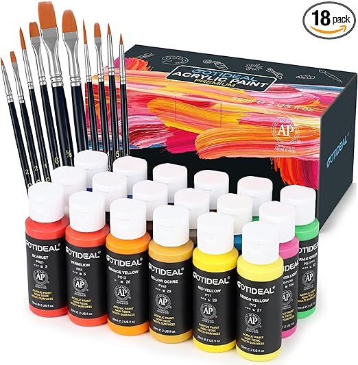 MISC.AP.04 ACRYLIC PAINT SET WITH 10 BRUSHES, 18 COLORS(59ML, 2 OZ)
