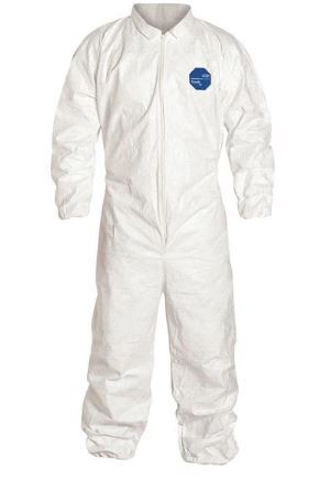 TY125LARGE TYVEK COVERALLS ELASTIC WRISTS/ANKLES WHITE, LARGE