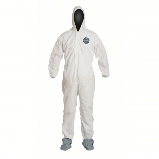 PS.40L023 WHITE HOODED DISPOSABLE COVERALLS WITH ELASTIC CUFF AND BOOTIES, SMS MATERIAL WHITE 2XL