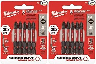 TOOL.MIL.48.32.4602 MILWAUKEE 48-32-4602 SHOCKWAVE 2-INCH #2 PHILLIPS HEX SHANK IMPACT DUTY POWER BITS (5 PACK)