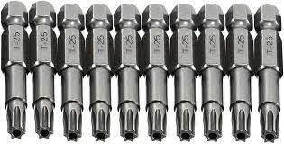 TOOL.T25SBIT 10 PCS MAGNETIC 1/4" X 50MM TORX POINT T25 SECURITY SCREWDRIVER BITS (PACK OF 10)