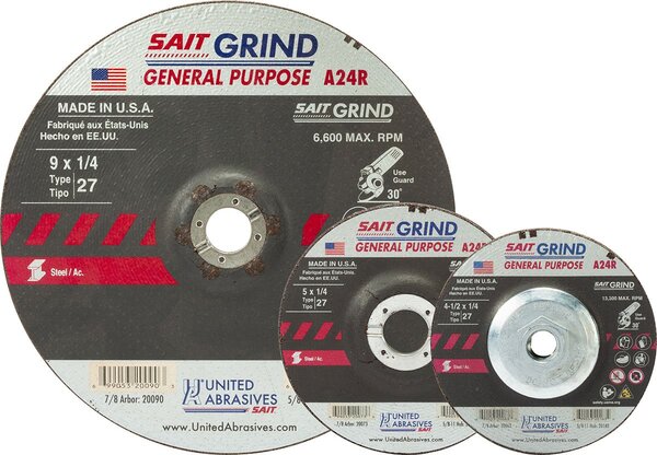 UA.20013 4" X 1/4" X 5/8" DEPRESSED CENTER GRINDING WHEEL A24R METAL TYPE 27