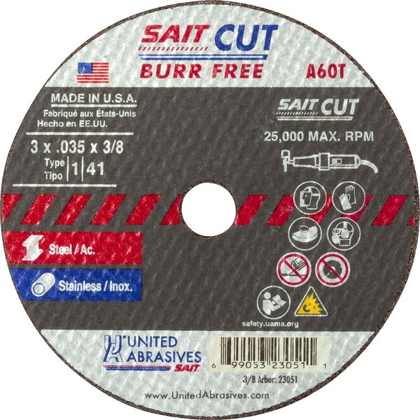 UA.23003 2" X 1/16" X 3/8" HIGH SPEED CUT-OFF WHEEL A60T METAL