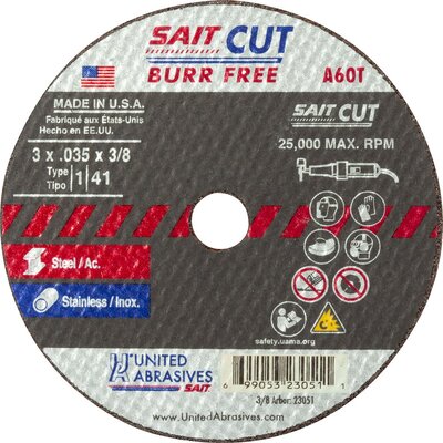 UA.23041 3" X 1/16" X 3/8" HIGH SPEED CUT-OFF WHEEL A60T METAL