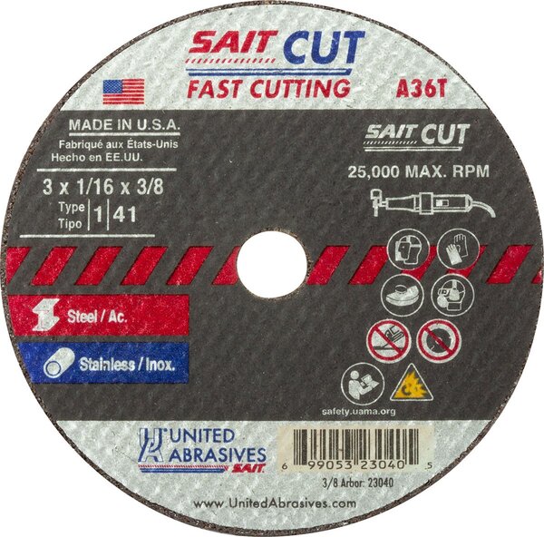 UA.23065 4" X 1/16" X 3/8" HIGH SPEED CUT-OFF WHEEL A36T METAL