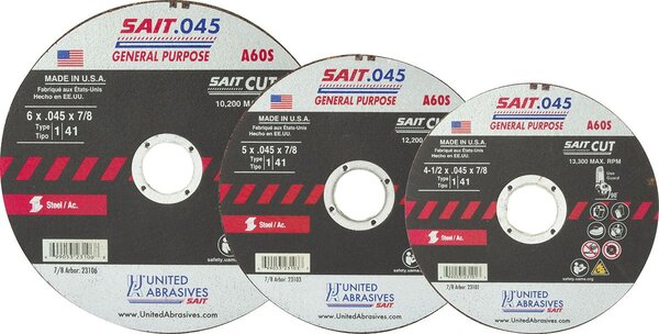 UA.23106 6" X .045 X 7/8" BORE CUT-OFF WHEEL A60S TYPE1 METAL FOR PORTABLE SAW