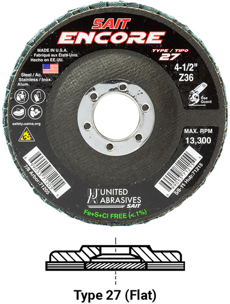 UA.71208 TYPE 27 ENCORTYPE 27 ENCORE FLAP DISC, 4-1/2-INCH X 7/8-INCH Z 60X
