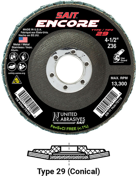 UA.79108 4-1/2 X 7/8 X 60 GRIT FLAP DISC T29