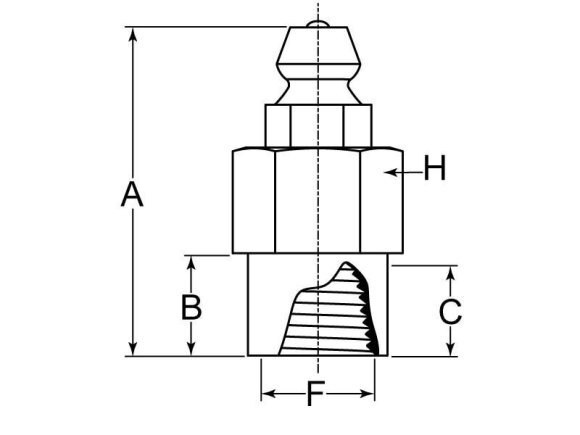 GF.H1618Z3 1/8-27 NPTF X 1" OAL, 0.31" SHANK X 1/2" HEX TAPER THREAD FEMALE STRAIGHT GREASE FITTING STEEL