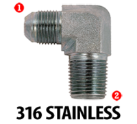 90-DEGREE ELBOW, 0.375 (3/8) MALE JIC X 0.375 (3/8) MALE NPT, STAINLESS STEEL