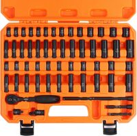 HORUSDY 1/4&quot; DRIVE IMPACT SOCKET SET, 56-PIECE STANDARD SAE (5/32 TO 9/16 INCH) AND METRIC (4-15MM)