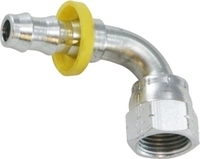 1/2 X 1/2 PUSH ON HOSE BARB, SAE/JIC 37 DEG/45 DEG FEMALE SWIVEL 90 DEG ZINC PLATED STEEL
