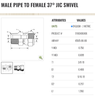 3/8&quot; NPTF MALE X 3/8&quot; JIC (9/16&quot;-18 THREAD) FEMALE SWIVEL