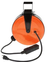 HDX RETRACTABLE CORD REEL. 30 FT. 16/3 SJT CORD W/3 OUTLETS W/10AMP RATING