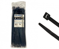 CT274 &amp; CT-CUSTOM-MARKING-TEXT-2..BLACK ZIP TIE - 14&quot; LONG HEAVY DUTY - UV RESISTANT NYLON - 120# TE