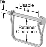 18-8 STAINLESS STEEL PIN WITH WIRE LOCK, SQUARE RETAINER WITHOUT TAB, 1/4&quot; DIAMETER, 2-1/4&quot; USABLE L