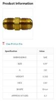 42F-10 TUBE UNION CONNECTOR, 5/8 IN, 45 DEG FLARE, BRASS