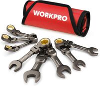 8-PIECE FLEX-HEAD STUBBY RATCHETING COMBINATION WRENCH SET WITH ROLLING POUCH