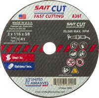 3&quot; X 1/16&quot; X 3/8&quot; HIGH SPEED CUT-OFF WHEEL A36T METAL