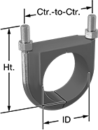 VIBRATION-DAMPING U-BOLT, ZINC-PLATED STEEL, 1/2&quot;-13 SIZE, 4-1/2&quot; ID,-50 TO 275F