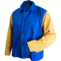 TILLMAN BLUE COTTON WELDING JACKET WITH GOLD LEATHER SLEEVES 3XL